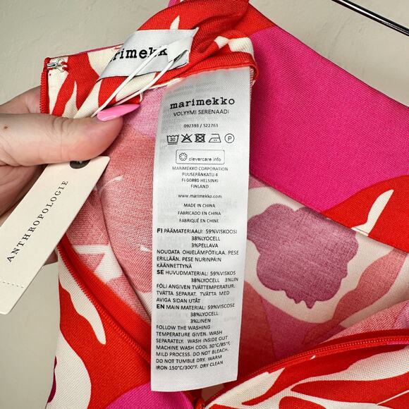 NWT Anthropologie Marimekko Volyymi Serenaadi Pink Red Floral A Line Midi Skirt - Picture 14 of 14